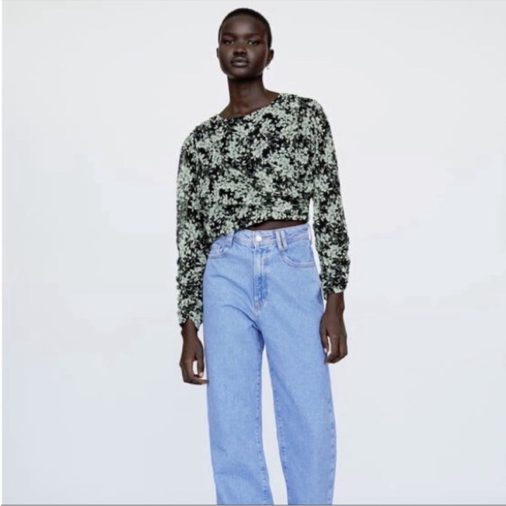 Zara Black and White Floral Blouse